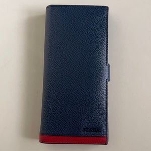 PRADA baltico+fuoco grain leather vertical wallet.